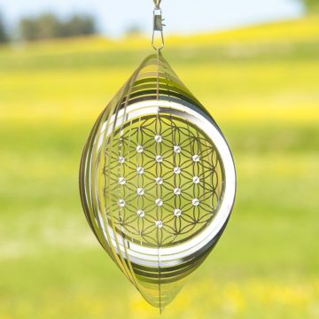 Wind chime flower of life stainless steel with crystals, Ø15cm