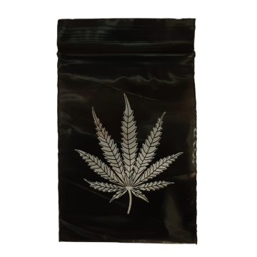 Schnellverschlußbeutel Schwarz mit Hanfblatt 60x80mm, 100Stk.