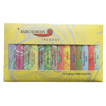 Auroshikha Räucherstäbchen Minipalette – 14 Duftrichtungen zum Entdecken