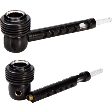 Holzpfeife mit Glaskopf, 2-tlg, Schwarz